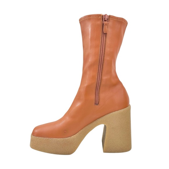 Stella McCartney Skyla Stretch Brown Vegan Leather Chunky Platform Ankle Boots - Picture 6 of 14